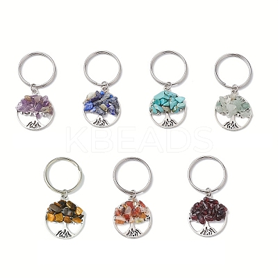 7Pcs Natural & Synthetic Mixed Stone Tree of Life Keychains KEYC-JKC01369-1