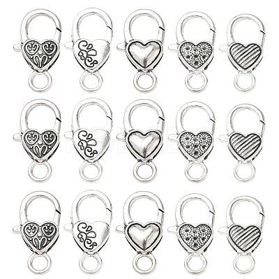 10Pcs 5 Styles Tibetan Style Alloy Lobster Claw Clasps FIND-YW0009-89-1