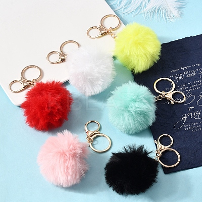 Faux Rabbit Fur Pom Pom Ball Keychain KEYC-FS00031-01-1