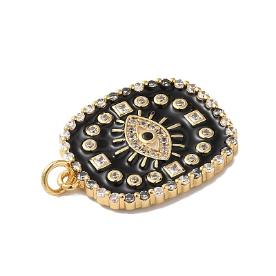 Rack Plating Brass Pave Cubic Zirconia Enamel Pendants KK-O142-57G-01-1