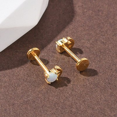 304 Stainless Steel Synthetic Opal Stud Earrings EJEW-B143-01G-03-1