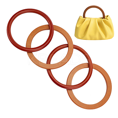 4Pcs 2 Style Round Ring Wood Bag Handles FIND-WR0008-06-1