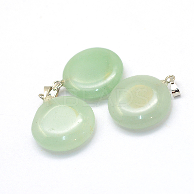 Flat Round Natural Green Aventurine Pendants G-Q370-09-1