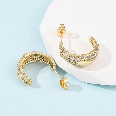 Brass Micro Pave Clear Cubic Zirconia C-Shaped with Rhombus Stud Earrings EJEW-B153-17G-02-1