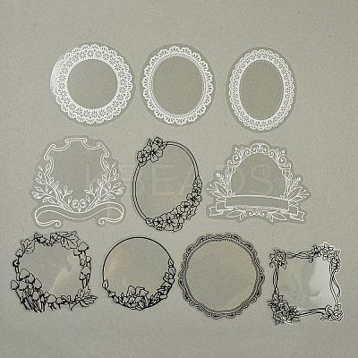 10Pcs 10 Styles Vintage Lace Waterproof PET Stickers Sets DIY-M066-05F-1