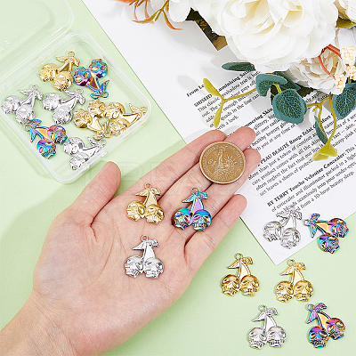 18Pcs 3 Colors Ion Plating(IP) 304 Stainless Steel Pendants STAS-DC0014-08-1