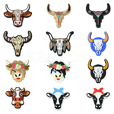 24Pcs 12 Styles Cattle Head Silicone Focal Beads SIL-CJ0002-14-1