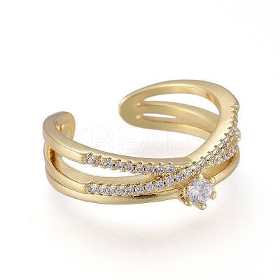 Brass Micro Pave Clear Cubic Zirconia Cuff Rings RJEW-K232-13G-1
