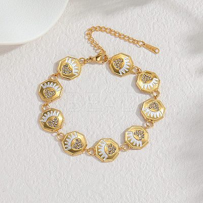304 Stainless Steel Enamel & Glass Rhinestone Link Chain Bracelets for Women BJEW-T027-04B-G-1