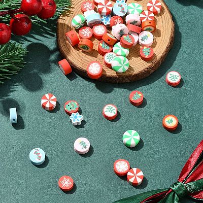 50Pcs 10 Styles Christmas Theme Handmade Polymer Clay Beads CLAY-YW0002-02-1