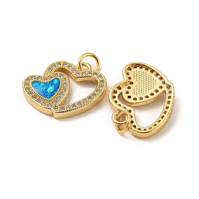 Valentine's Day Brass Micro Pave Cubic Zirconia with Synthetic Opal Pendants KK-D096-02B-G-1