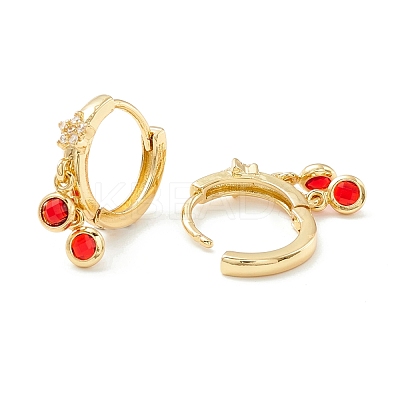Star Cubic Zirconia Hoop Earrings with Flat Round Drop EJEW-P196-19G-02-1