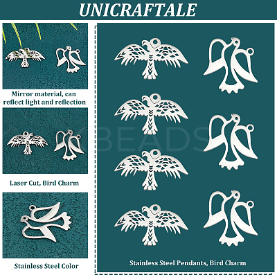 16Pcs 2 Styles 304 Stainless Steel Pendants STAS-UN0050-33-1