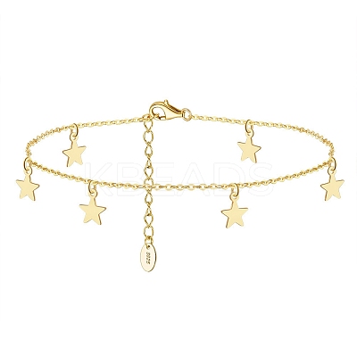 925 Sterling Silver Cable Chain Anklets with Star Charms for Women AJEW-F162-011G-1
