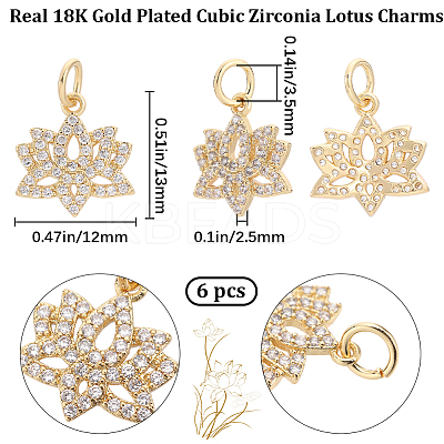6Pcs Brass Micro Pave Clear Cubic Zirconia Charms ZIRC-BBC0002-18-1