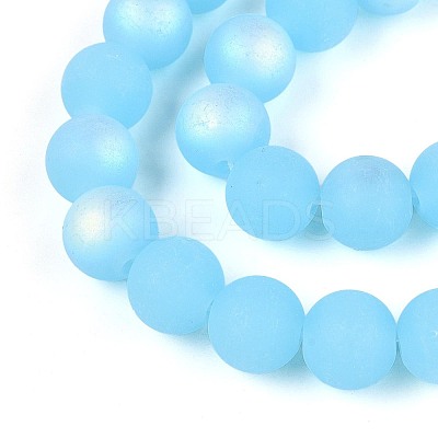 Frosted Imitation Jade Glass Beads Strands GLAA-T032-J10mm-MBB04-1