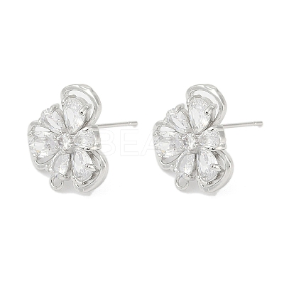 Brass Micro Pave Cubic Zirconia Stud Earring Findings LS-KK-Z094-09P-1