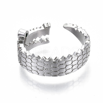 Brass Micro Pave Clear Cubic Zirconia Cuff Rings RJEW-S045-021P-NR-1
