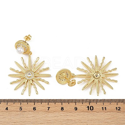 Sun Brass Micro Pave Clear Cubic Zirconia Dangle Stud Earrings  EJEW-S275-03G-1