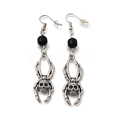 Halloween Alloy Skull Dangle Earrings EJEW-K316-01C-AS-1