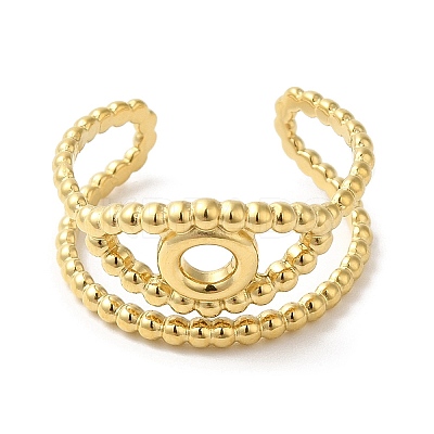 304 Stainless Steel Hollow Evil Eye Open Cuff Ring for Women RJEW-I098-09G-1