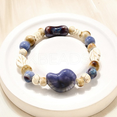 Handmade Porcelain Beads & Synthetic Howlite Beads Stretch Bracelets for Women BJEW-D307-01C-1