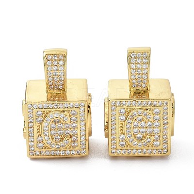 Alphabet Brass Micro Pave Clear Cubic Zirconia Pendants ZIRC-O045-01G-C-1