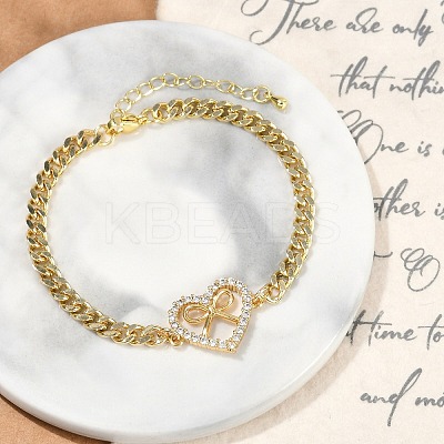 Brass Micro Pave Clear Cubic Zirconia Link Bracelets BJEW-M050-05G-01-1