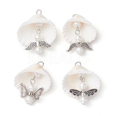 4Pcs 4 Styles Copper Wire Wrapped Shell Pendants PALLOY-JF02710-1