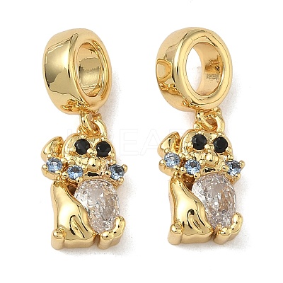 Brass Pave Clear Cubic Zirconia European Dangle Charms KK-L257-24G-02-1