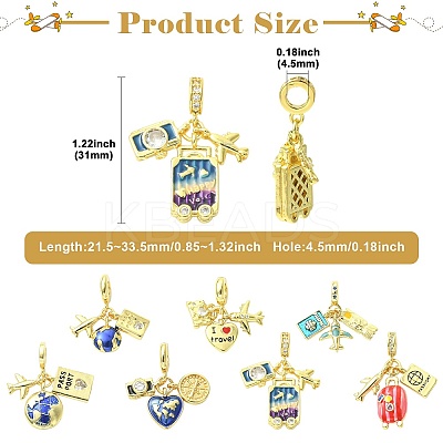 7Pcs 7 Styles Brass Enamel Airplane European Dangle Charms KK-CJ0004-10-1
