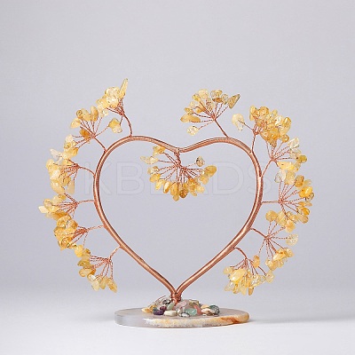 Natural Citrine Chips Love Heart Tree Decorations DJEW-P017-B02-1