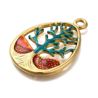 Ion Plating(IP) 304 Stainless Steel Enamel Pendants STAS-I313-03B-1