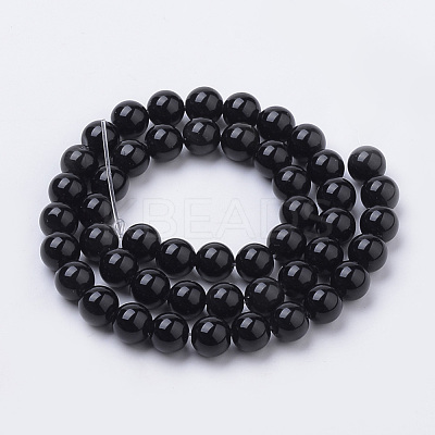 Natural Black Onyx Beads Strands G-S259-19-12mm-1