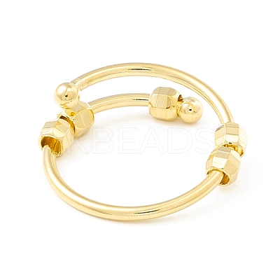Brass Rotating Beaded Open Cuff Ring RJEW-H102-02G-1