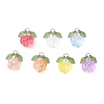 7Pcs 7 Colors Transparent Normal Glass Pendants PALLOY-JF04620-01-1