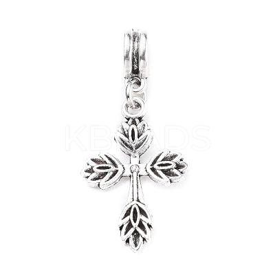 Mixed Tibetan Style Alloy  Cross European Dangle Charms PALLOY-JF00055-1
