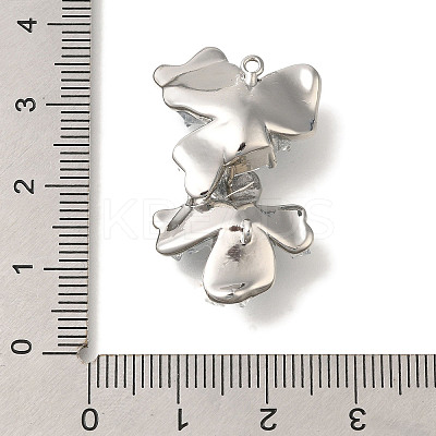 Brass Clear Cubic Zirconia & Glass Flower Connector Charms KK-K388-63P-1