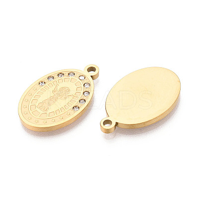 Religion 304 Stainless Steel & Rhinestone Oval Pendants STAS-T073-09G-1