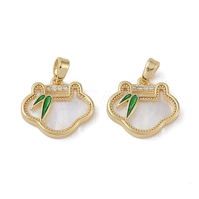 Brass & Shell & Clear Cubic Zirconia Charms KK-G497-18G-1