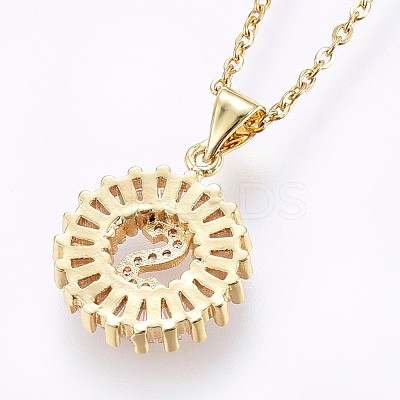 Brass Micro Pave Cubic Zirconia Initial Pendant Necklaces NJEW-H486-30G-S-1