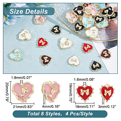 32Pcs 8 Style Rack Plating Alloy Enamel Pendants ENAM-PH0002-32-1