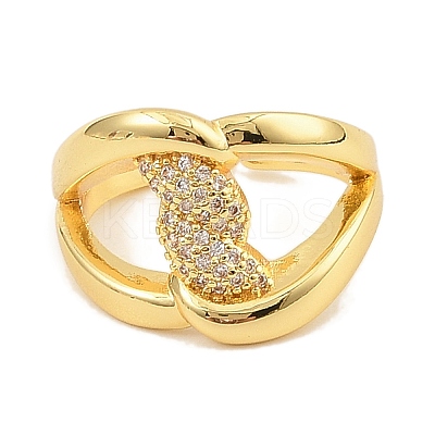 Brass Micro Pave Cubic Zirconia Cuff Rings for Women RJEW-S392-14G-1