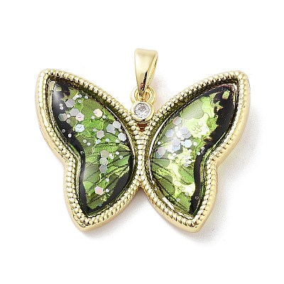 Brass Micro Pave Cubic Zirconia Pendants KK-F877-09G-1