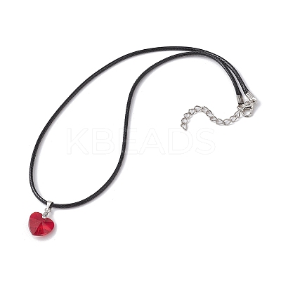 Valentine's Day Glass Heart Pendant Necklaces NJEW-JN04570-01-1