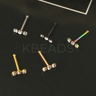 304 Stainless Steel Crystal Rhinestone 3 Flat Round Nose Bone Rings WGC36FF-01-1