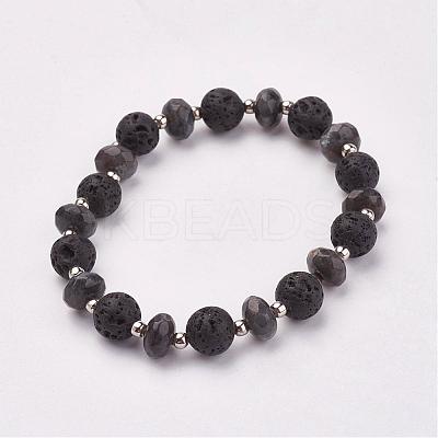 Natural & Synthetic Mixed Stone & Lava Rock Stretch Bracelets BJEW-JB03071-1