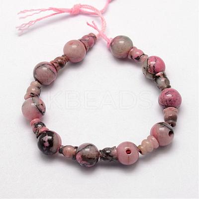 Natural Rhodonite 3-Hole Guru Bead Strands G-K149-13-1