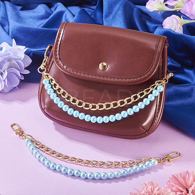 ABS Plastic Imitation Pearl and Aluminium Curb Chains Bag Extender Chains HJEW-TAC0073-1