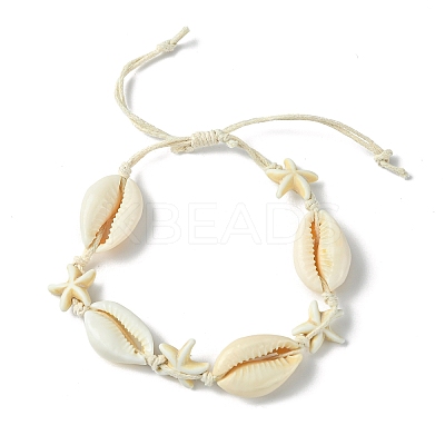 Natural Shell & Synthetic Turquoise Starfish Braided Bead Bracelets BJEW-JB10081-1